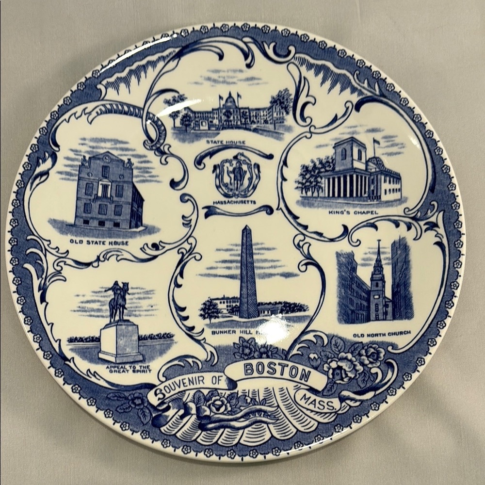 Vintage Blue and White Boston Souvenir Plate